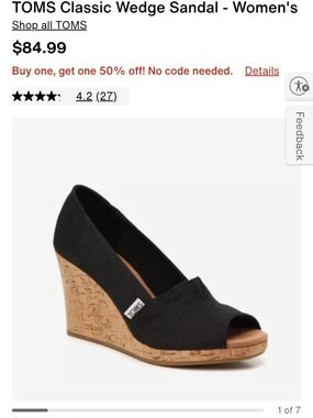 TOMS Black Open-Toe Espadrille Wedge